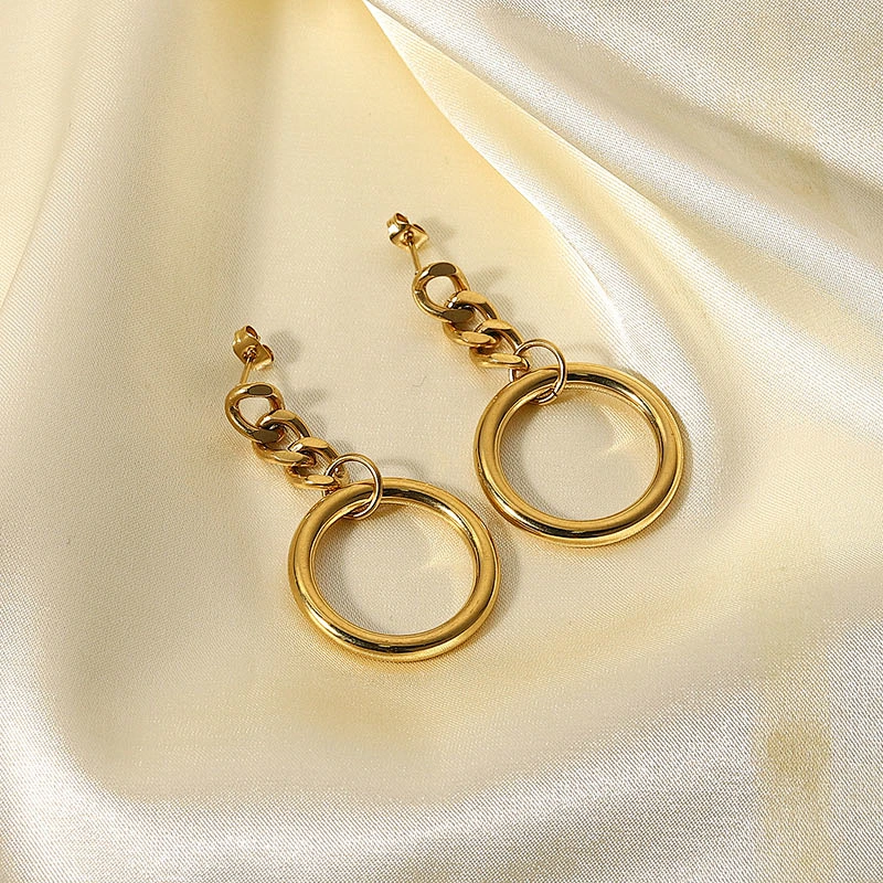 Women's Stainless Steel Cuban Chain Hoop Earrings