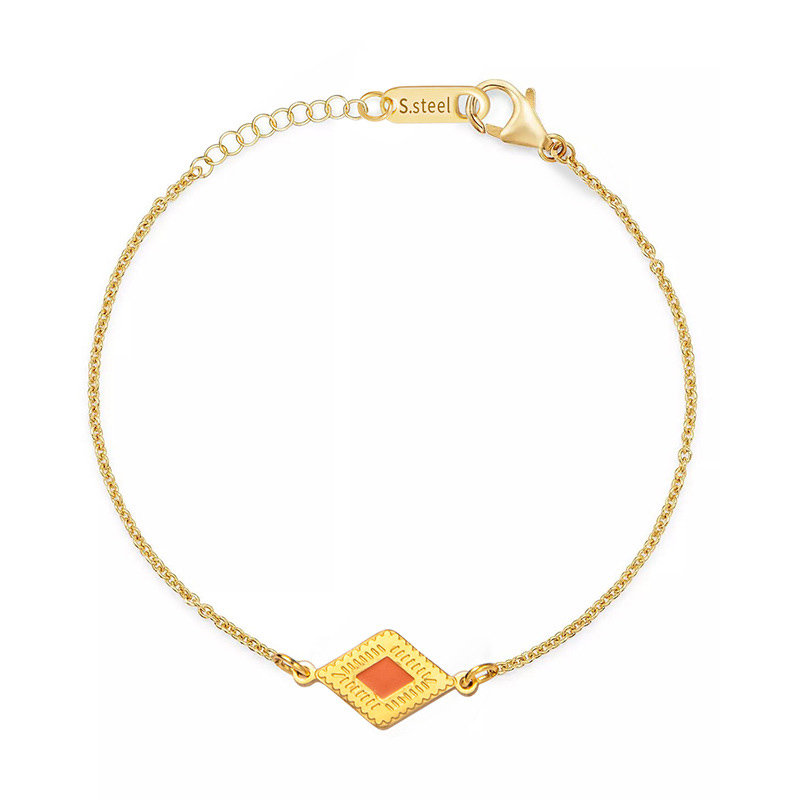 Charm Bracelet Gold Plated Chain Stainless Steel Rhombus