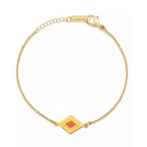 Charm Bracelet Gold Plated Chain Stainless Steel Rhombus