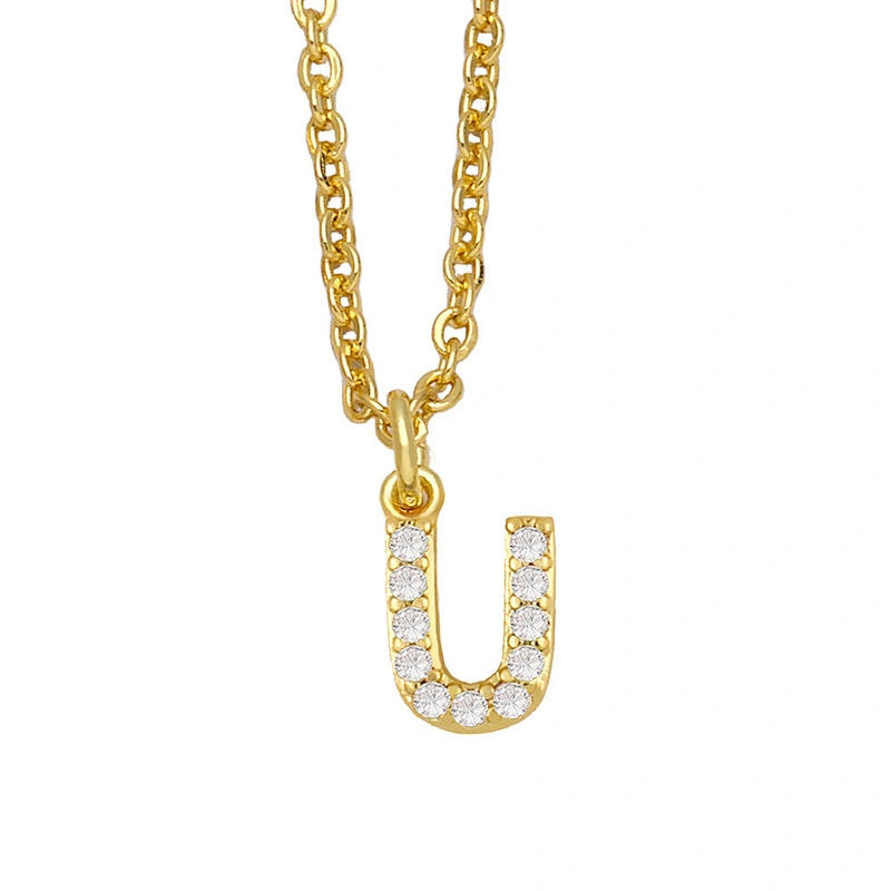 18k Gold Plated DIY Letters Necklace With CZ Diamond Pendant