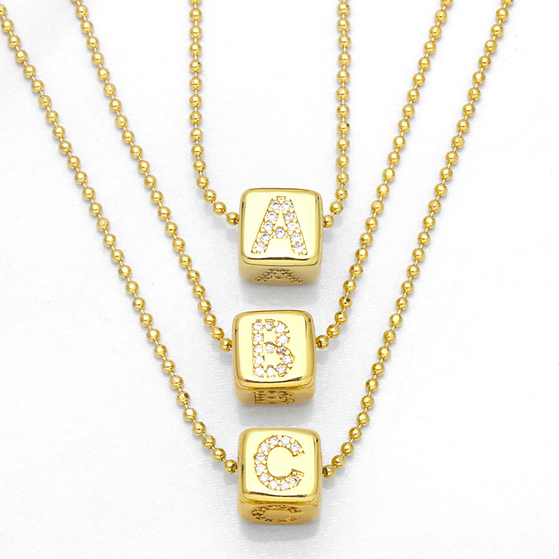 Geometric Gold Plated Zirconia Letters Pendant Necklace