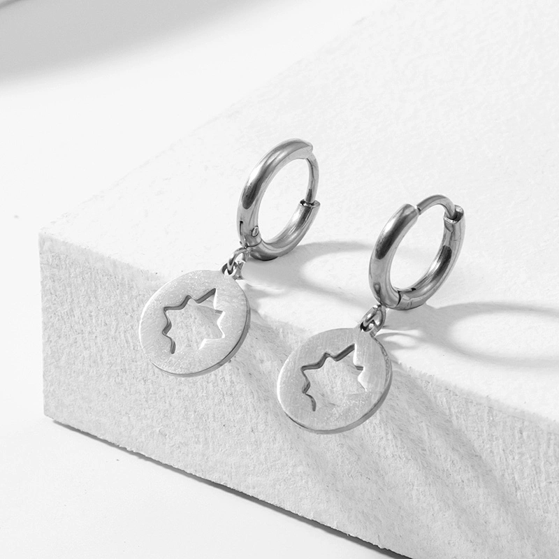 Fashion Stainless Steel Hollow Pentagram Earrings