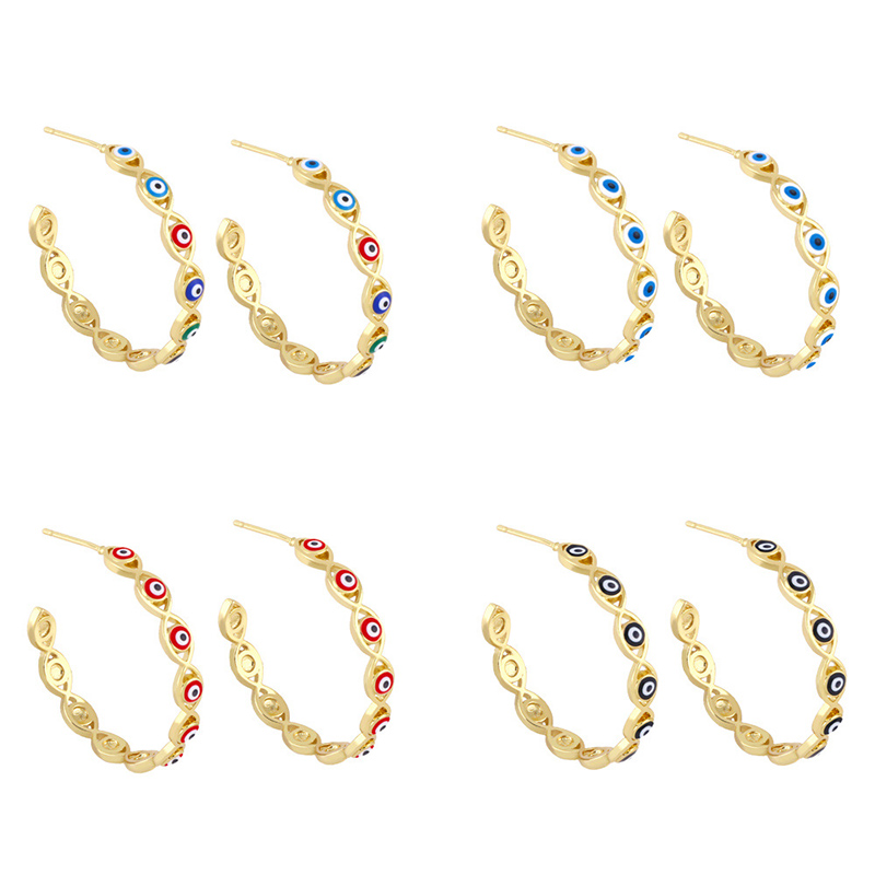 Enamel Copper Hoop Earrings Simple Evil Eye Gold Color