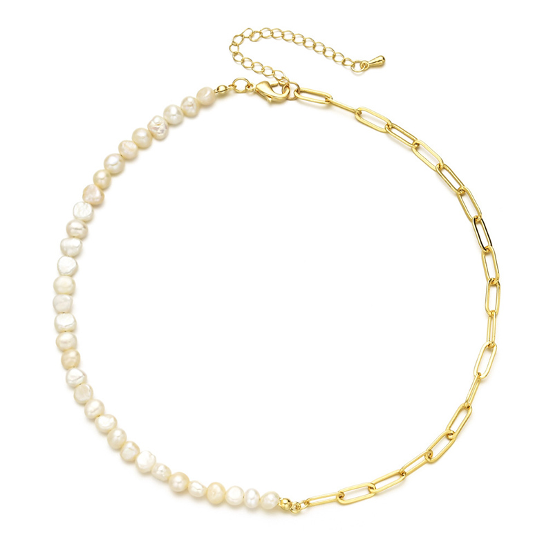 Copper Plated 14K Chain Necklace Pearl Chain Choker Necklace