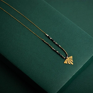 Stainless Steel Pendant Necklace With Stone Beads