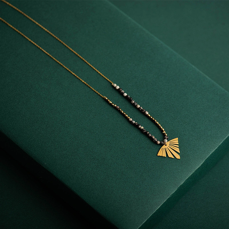 Stainless Steel Pendant Necklace With Stone Beads