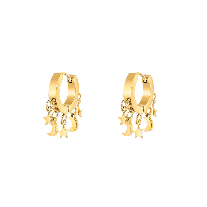 Gold Star Moon Pendant Earrings Steel Small Hoop Earrings