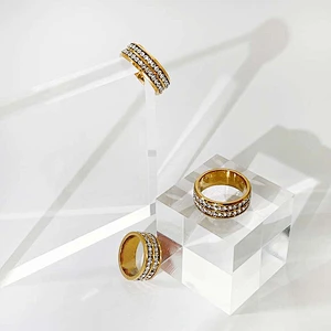 Gold Plated Double Row Rhinestone Stainless Steel Ring