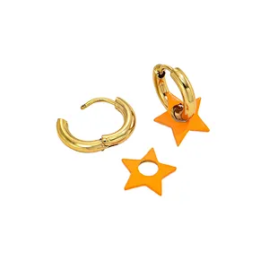 Orange Star Pendant Earrings Hollow Hoop Earrings