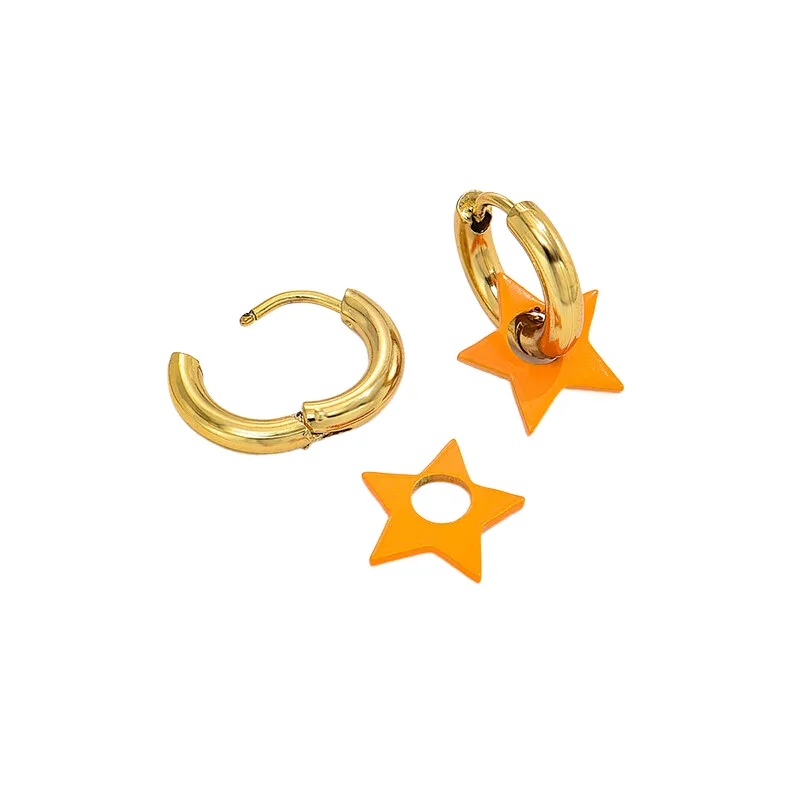 Orange Star Pendant Earrings Hollow Hoop Earrings