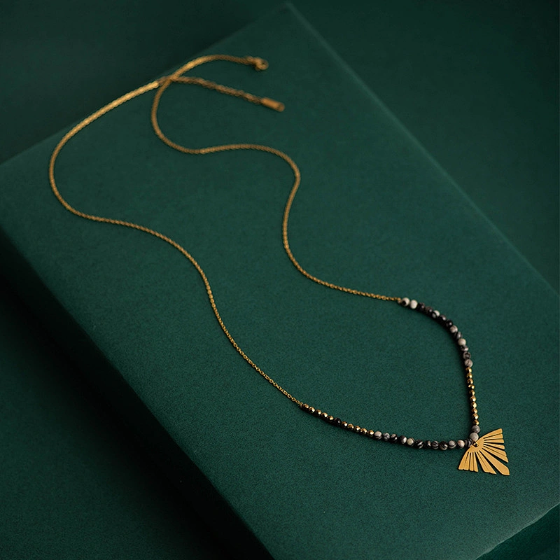 Stainless Steel Pendant Necklace With Stone Beads