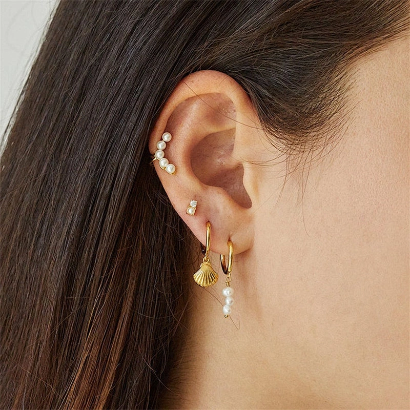 Romantic Perple Hoop Earrings Pearl Earrings For Girls Women