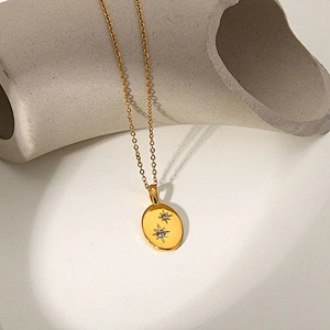 New Zircon Eight-pointed Star Oval Pendant Necklace