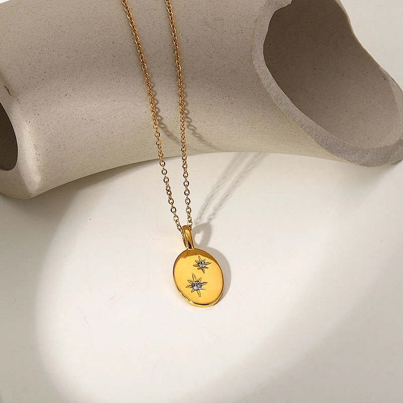 New Zircon Eight-pointed Star Oval Pendant Necklace