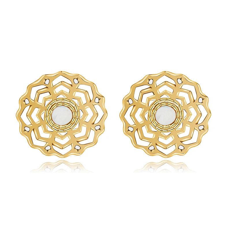 Hollow Flower Stud Earrings Set Vintage Steel Necklace