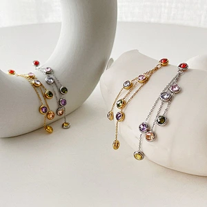 Stainless Steel Zircon Earrings Long Tassel Design Earrings
