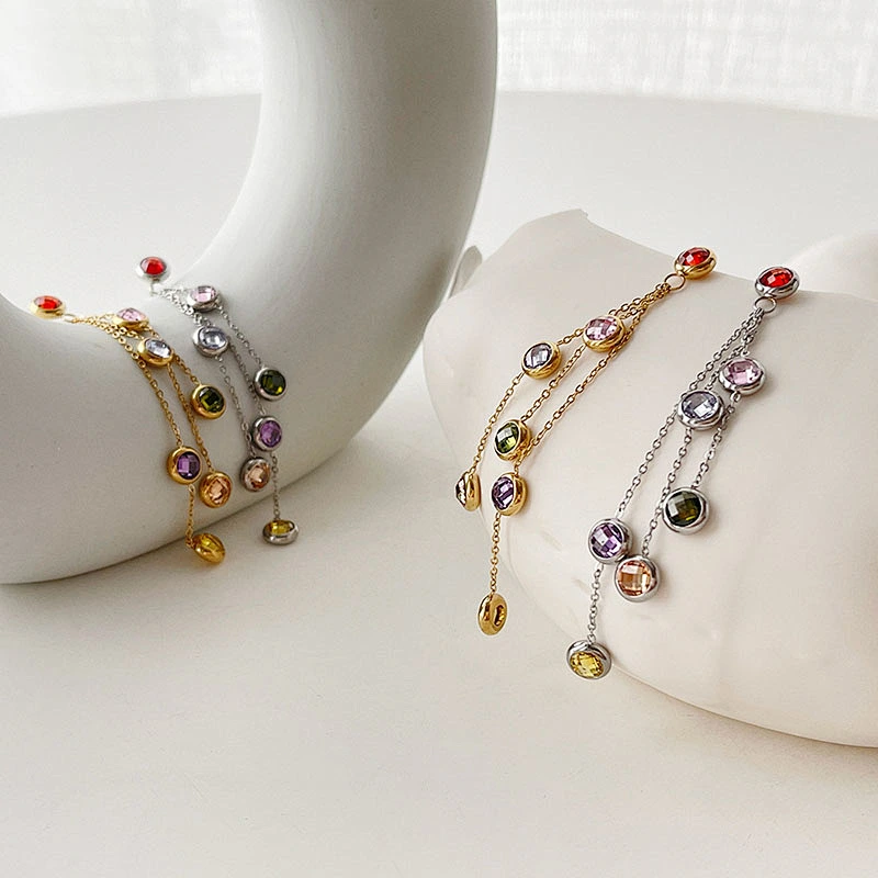 Stainless Steel Zircon Earrings Long Tassel Design Earrings