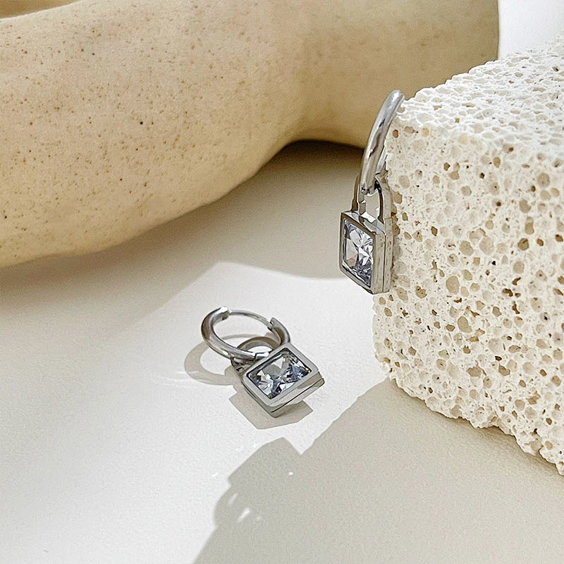 Gold Hoop Earrings Jewelry Cubic Zirconia Lock Drop Earrings