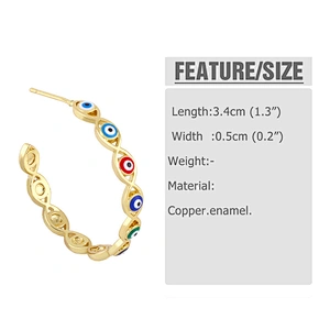 Enamel Copper Hoop Earrings Simple Evil Eye Gold Color
