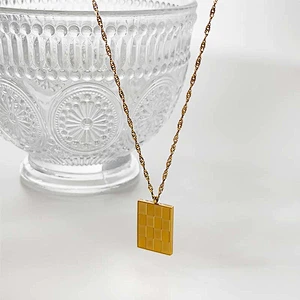 Stainless Steel Checkerboard Small Square Necklace