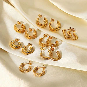 Fashion Zircon C Shape Earrings Stainless Steel Earrings Set