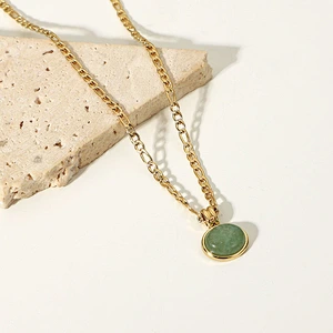 Vintage Jade Pendant Steel Necklace Clavicle Chain Ladies