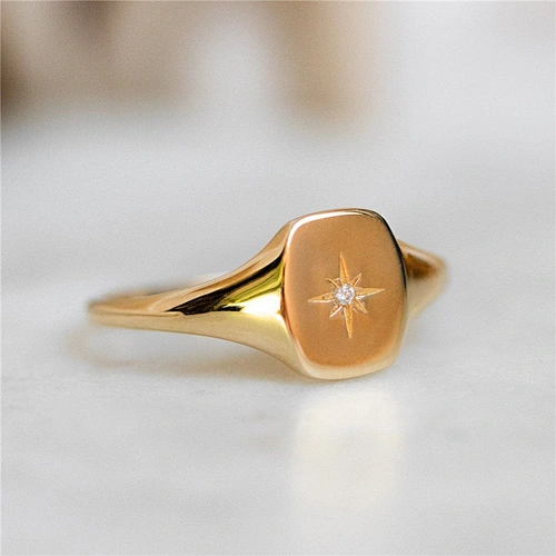 New Rings Star Ring Copper Plated 14K Gold Zircon Ring