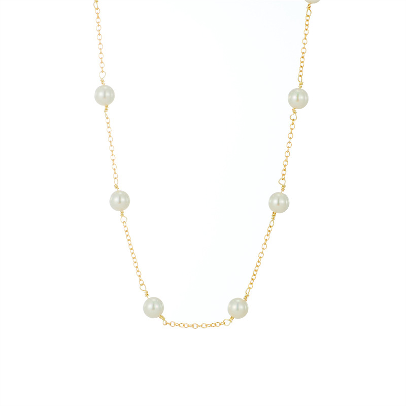 Minimalist Pearl Gold Color Chain Necklace Women Gift