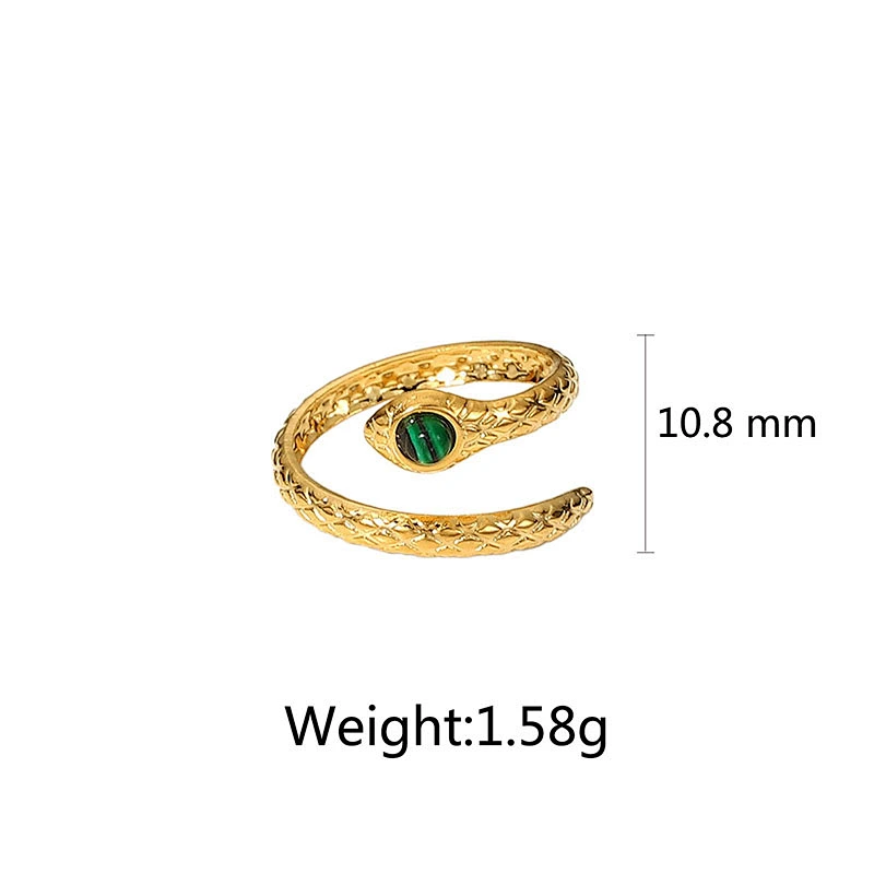 Stainless Steel Snake Ring With Green Stone