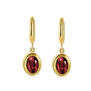 Stainless Steel Oval Pendant Emerald Zircon Hoop Earrings