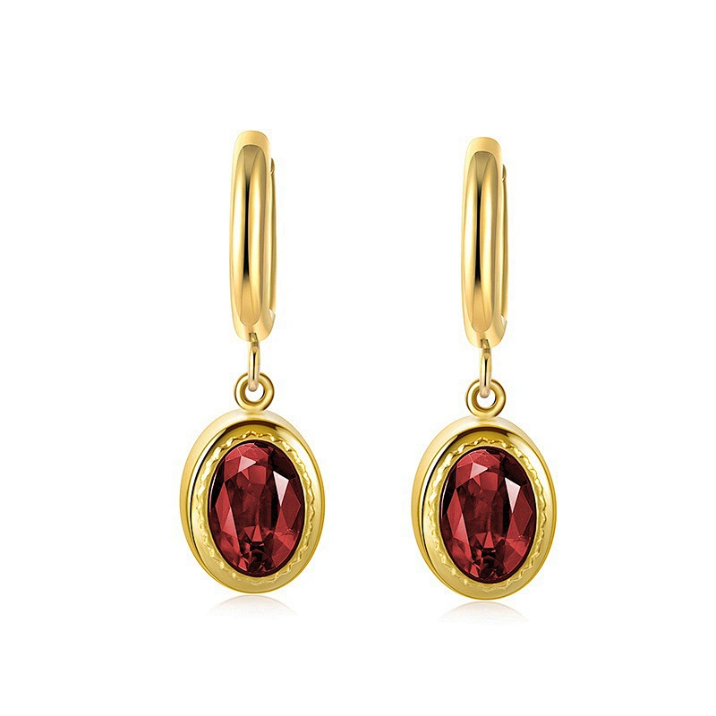 Stainless Steel Oval Pendant Emerald Zircon Hoop Earrings