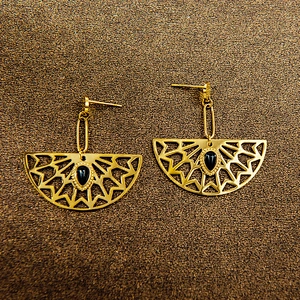 Stainless Steel Gold Color Semicircle Hollow Earrings