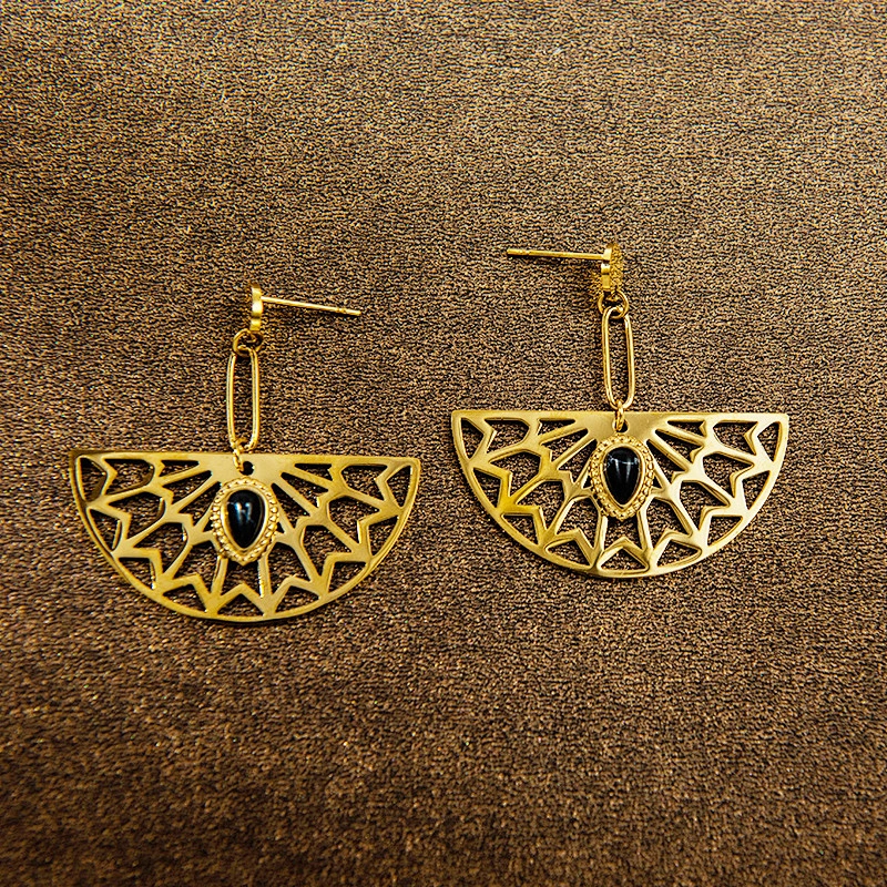 Stainless Steel Gold Color Semicircle Hollow Earrings