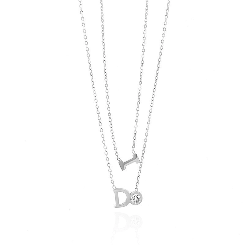 Letter I Do Necklace Stainless Steel Zircon Gold Plated Necklace