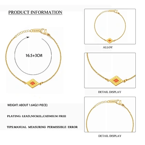 Charm Bracelet Gold Plated Chain Stainless Steel Rhombus
