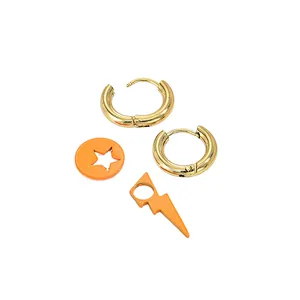 Simple Lightning Drop Earrings Stainless Steel Hoop Earrings