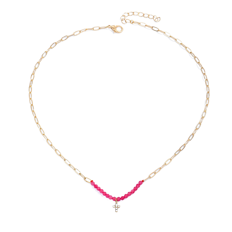 Fashion Colorful Beads Necklace Small Cross Pendant Necklace