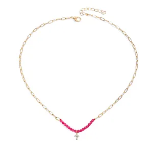 Fashion Colorful Beads Necklace Small Cross Pendant Necklace