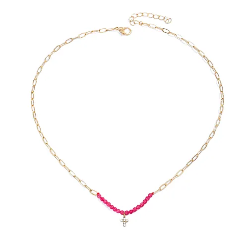 Fashion Colorful Beads Necklace Small Cross Pendant Necklace
