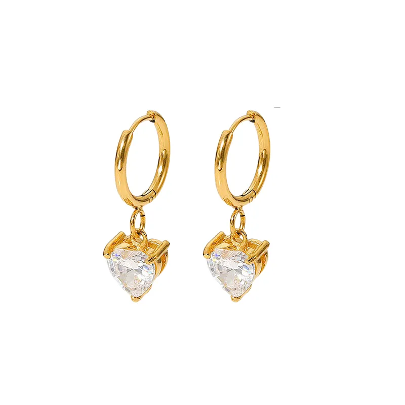 Pink Heart Earrings Cubic Zirconia Drop Earrings Wholesale