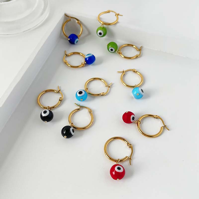 Stainless Steel Multi-Color Eye Hoop Earrings