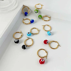 Stainless Steel Multi-Color Eye Hoop Earrings