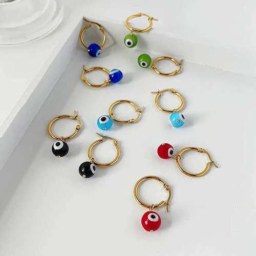 Stainless Steel Multi-Color Eye Hoop Earrings