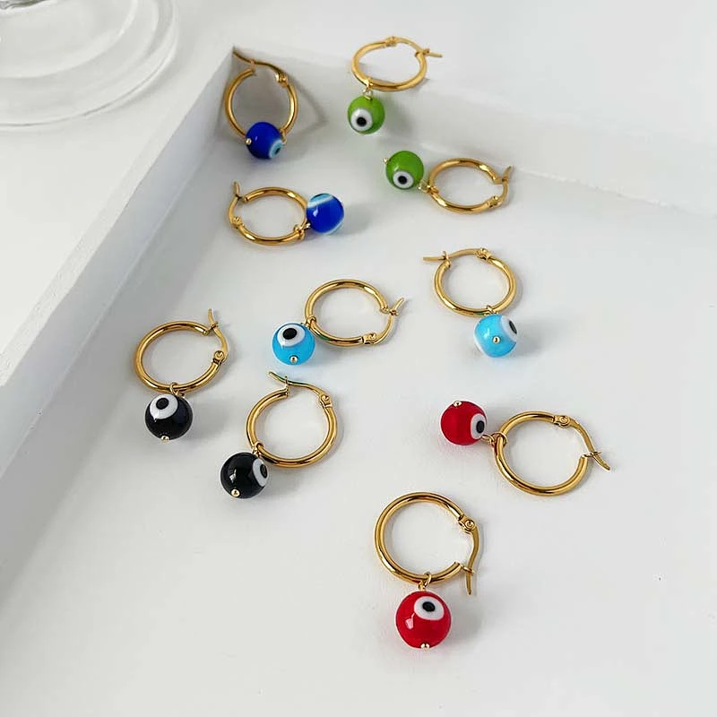 Stainless Steel Multi-Color Eye Hoop Earrings