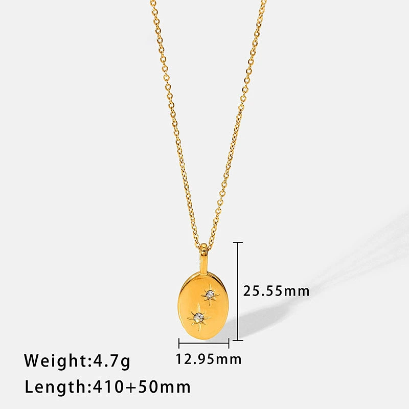 New Zircon Eight-pointed Star Oval Pendant Necklace