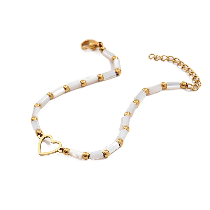 New Crystal Bracelet Stainless Steel Heart Pendant Bracelet