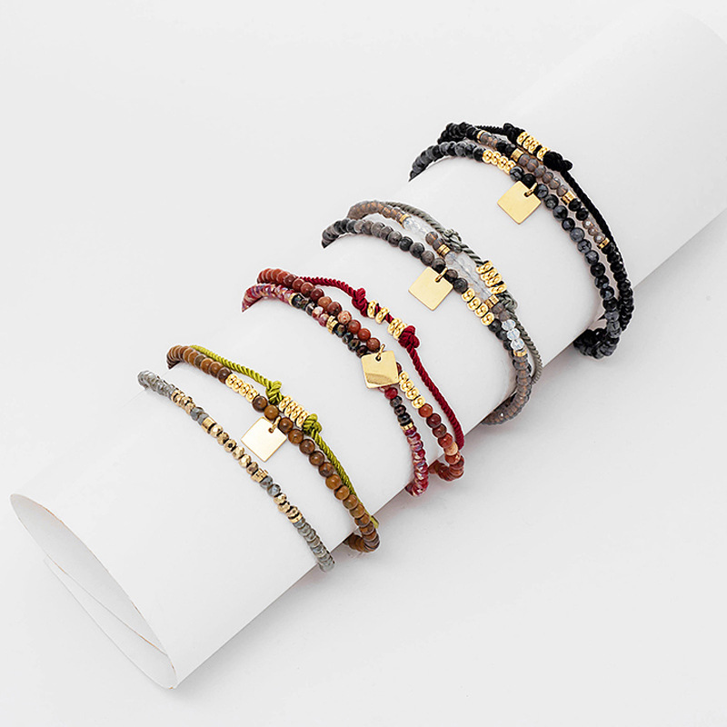 Polyester Twisted Rope Bracelet Square Steel Charms Jewelry