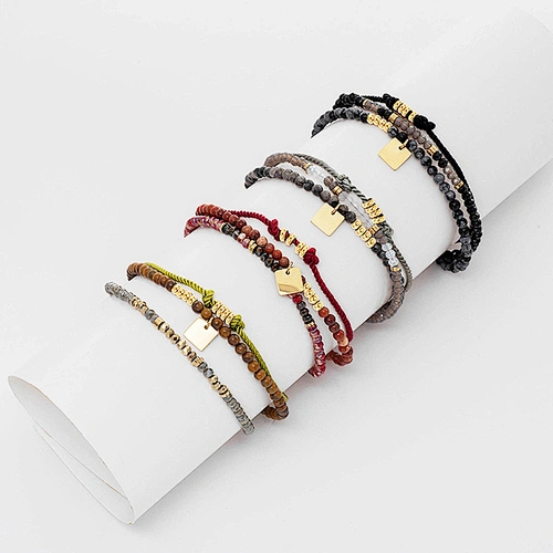 Polyester Twisted Rope Bracelet Square Steel Charms Jewelry
