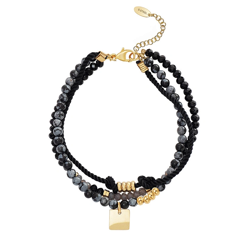 Polyester Twisted Rope Bracelet Square Steel Charms Jewelry