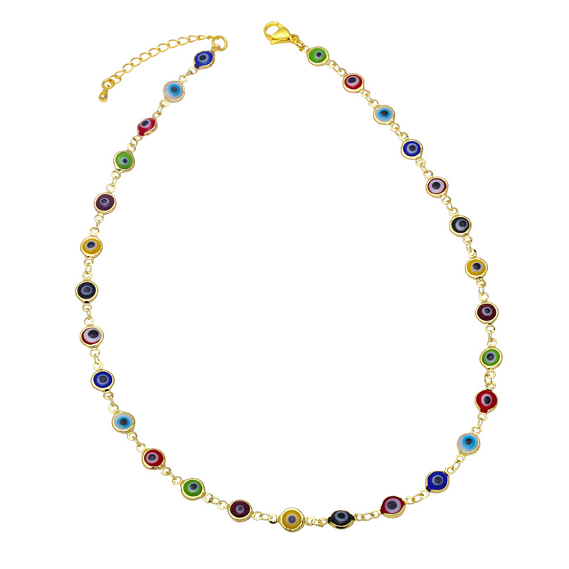Enamel Simple Evil Eye Gold Color Copper Women Necklaces